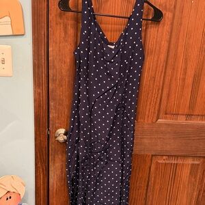 Elegant Navy Polka Dot Maxi Dress